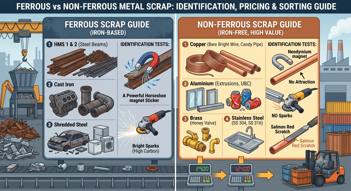 Ferrous vs Non-Ferrous Metal Scrap: Identification, Pricing & Sorting Guide